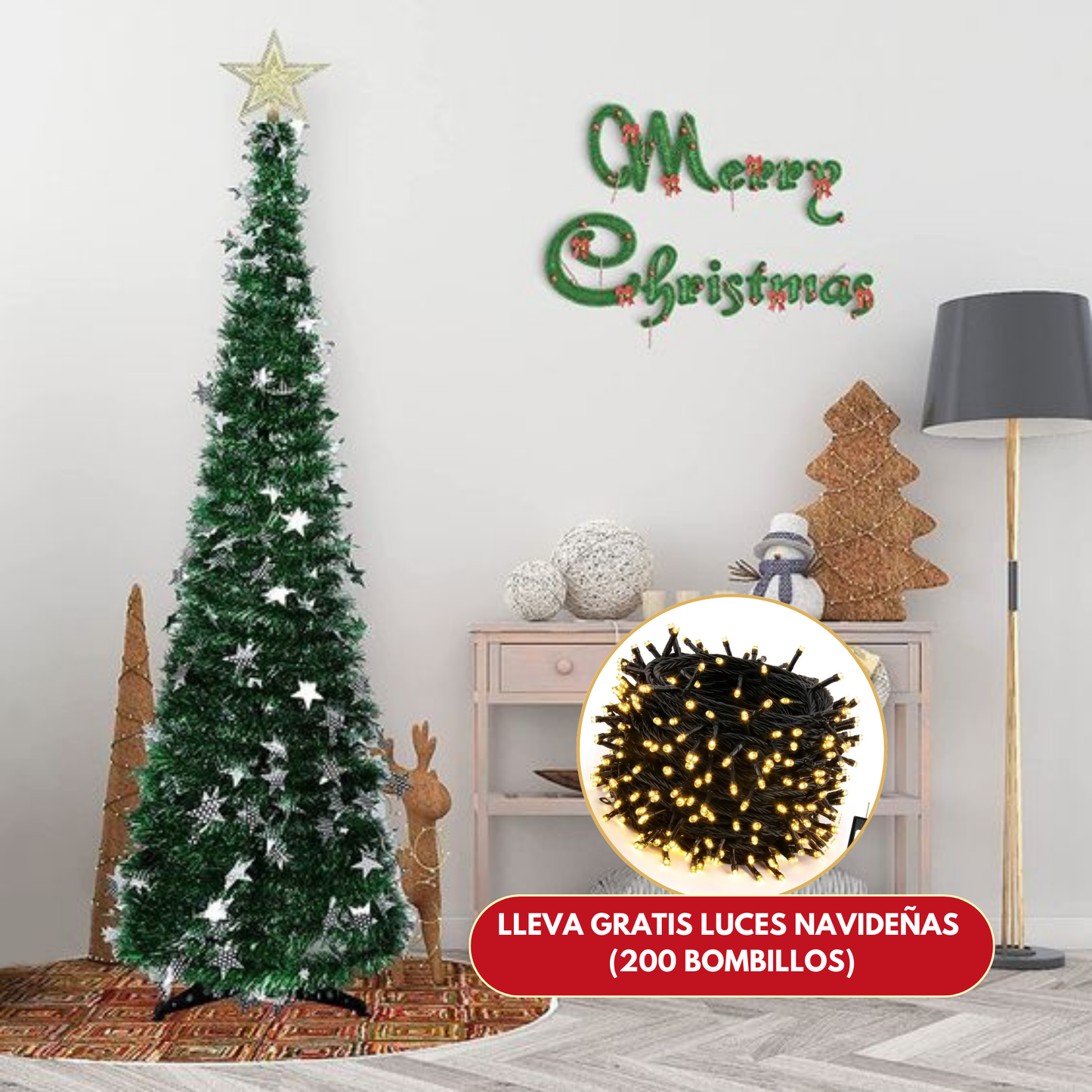 Arbol Naviled™ | Arbol De Navidad Plegable + Luces Navideñas Gratis (200 Bombillos)