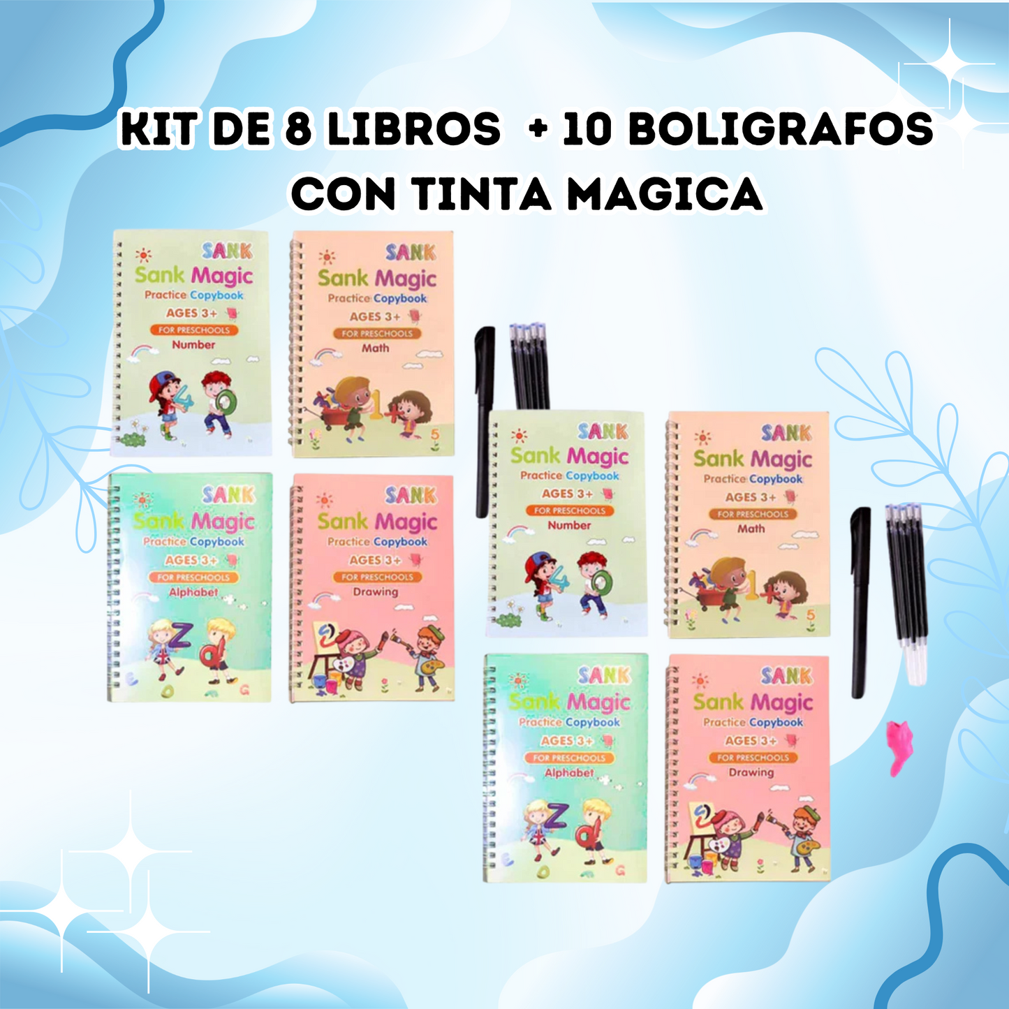 Montessori | KIT DE 8 LIBROS DE APRENDIZAJE CON TINTA MÁGICA