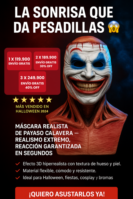 Mascara Smilling Skull | Diseño 3D Hiperrealista Cabeza Completa Latex