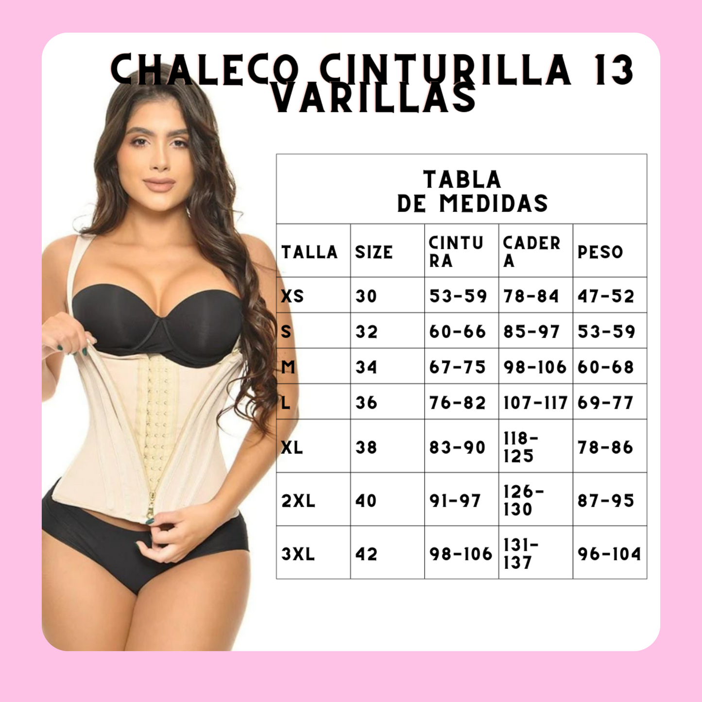 Chaleco Cinturilla SolBeauty™ | HECHA EN POWERNET, 13 VARILLAS ORTOPEDICAS, 3 NIVELES DE BROCHES