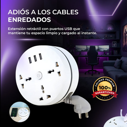 POWERROLL® | Extensión Retráctil Universal con Carga Inteligente USB